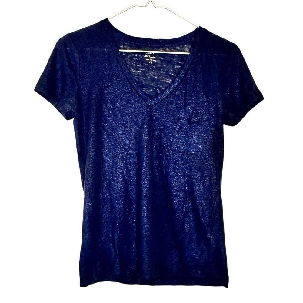 J. Crew Sparkly Linen V-neck Lightweight Short Sleeve T-shirt Blue XS